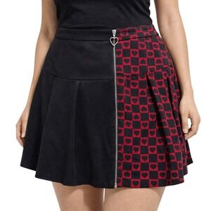 Hot‎ Topic Womens Skirt XL Black Red Heart Checkered Pleated Zipper